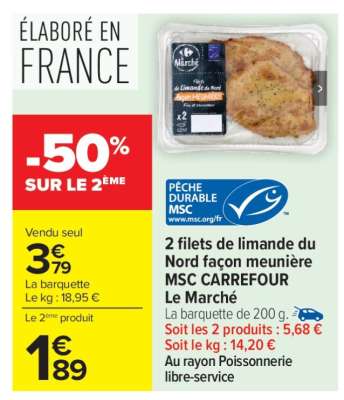 2 Filets de limande du Nord façon meunière MSC CARREFOUR Le Marché
