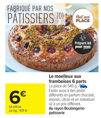 Le moelleux aux framboises 6 parts
