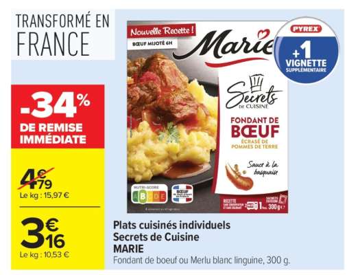 Plats cuisinés individuels Secrets de Cuisine MARIE