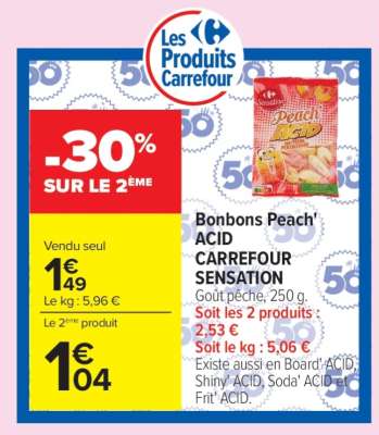 Bonbons Peach' ACID CARREFOUR SENSATION