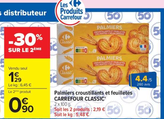Palmiers croustillants et feuilletés CARREFOUR CLASSIC'
