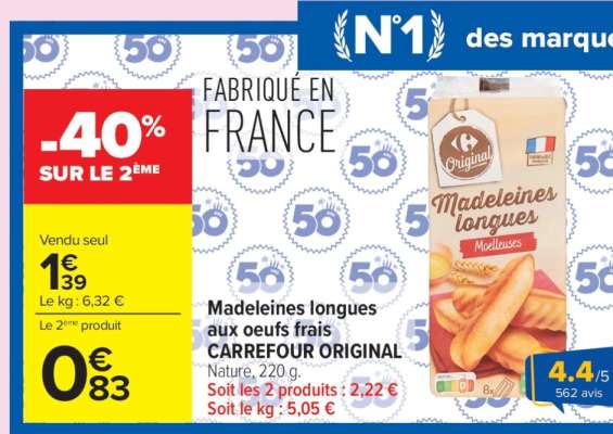 Madeleines longues aux oeufs frais CARREFOUR ORIGINAL
