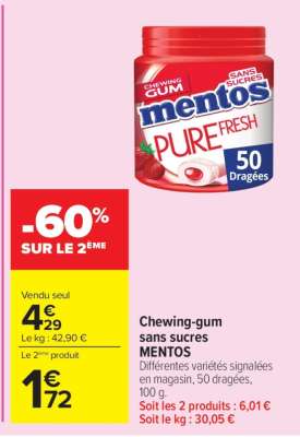 Chewing Gum Sans Sucres MENTOS