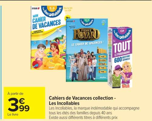Cahiers de vacances collection Les Incollables