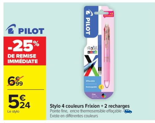 Stylo 4 couleurs Frixion + 2 recharges