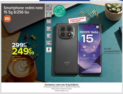 Smartphone redmi note 15 5g 8/256 Go