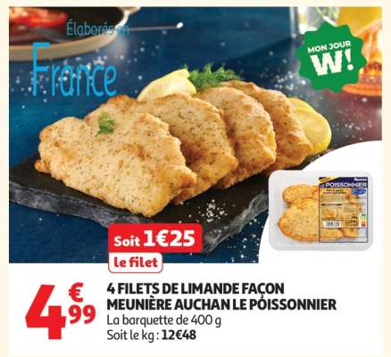 4 FILETS DE LIMANDE FAÇON MEUNIÈRE AUCHAN LE POISSONNIER