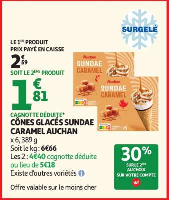 CÔNES GLACÉS SUNDAE CARAMEL AUCHAN