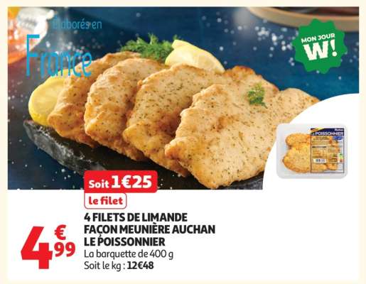 4 FILETS DE LIMANDE FAÇON MEUNIÈRE AUCHAN LE POISSONNIER