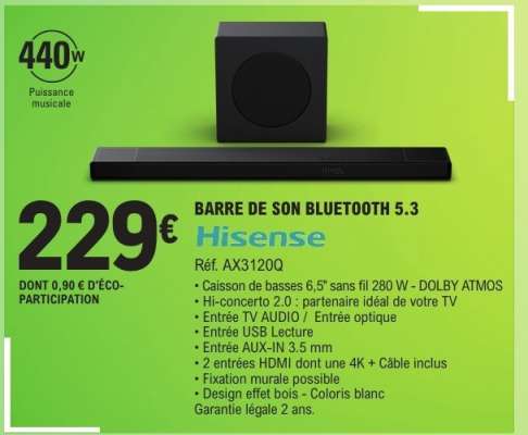 BARRE DE SON BLUETOOTH 5.3 Hisense