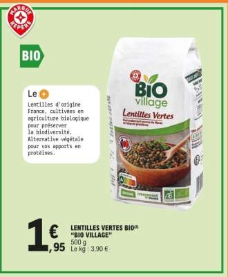 LENTILLES VERTES BIO "BIO VILLAGE"