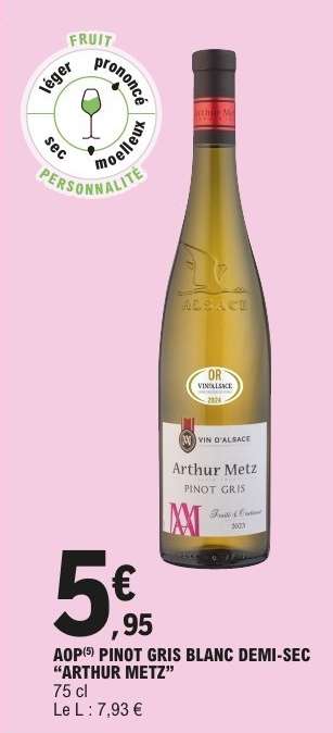 AOP(*) PINOT GRIS BLANC DEMI-SEC “ARTHUR METZ”