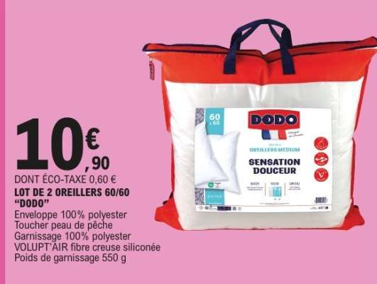 LOT DE 2 OREILLERS 60/60 “DODO”