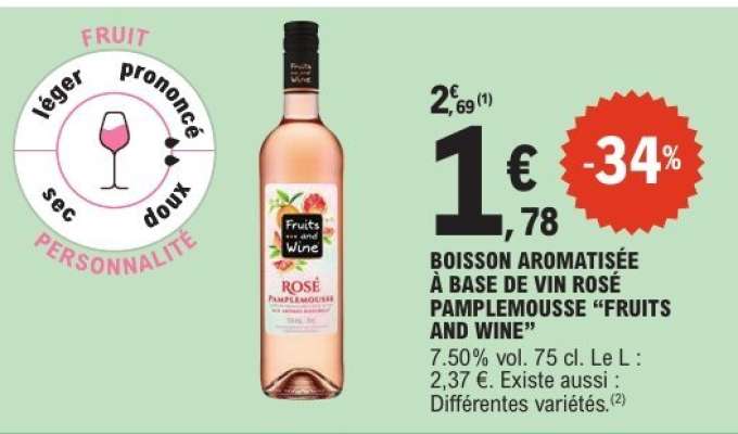 BOISSON AROMATISÉE À BASE DE VIN ROSÉ PAMPLEMOUSSE “FRUITS AND WINE”