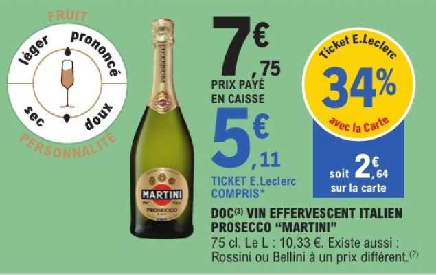 DOC VIN EFFERVESCENT ITALIEN PROSECCO “MARTINI”