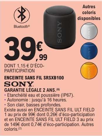 ENCEINTE SANS FIL SRSXB100