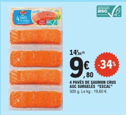 4 PAVÉS DE SAUMON CRUS ASC SURGELÉS “ESCAL”