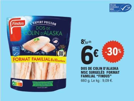 DOS DE COLIN D'ALASKA MSC SURGELÉS FORMAT FAMILIAL 'FINDUS'
