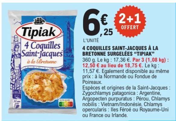 4 Coquilles Saint-Jacques à la Bretonne Surgelées "Tipiak"