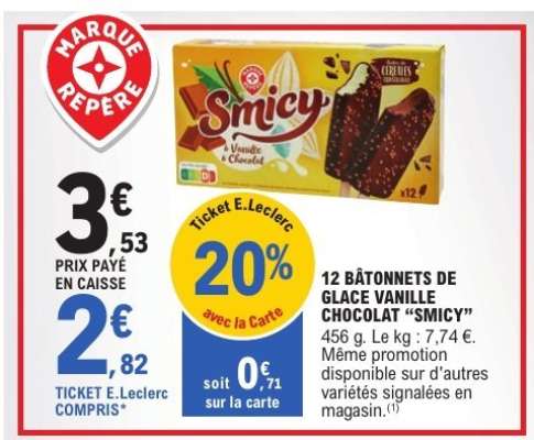 12 BÂTONNETS DE GLACE VANILLE CHOCOLAT “SMICY”