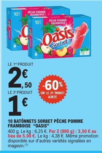 10 Bâtonnets Sorbet Pêche Pomme Framboise “Oasis”