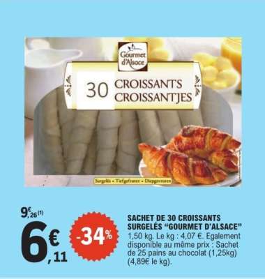 Sachet de 30 Croissants Surgelés 'Gourmet d'Alsace'