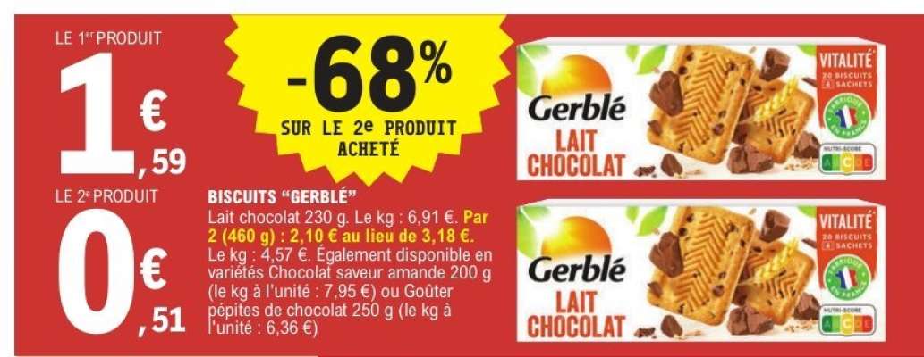 Biscuits Gerblé Lait Chocolat