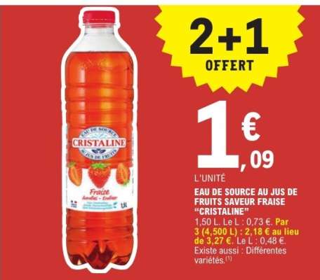 Eau de source au jus de fruits saveur fraise “Cristaline”