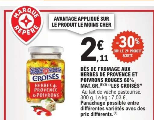 DÉS DE FROMAGE AUX HERBES DE PROVENCE ET POIVRONS ROUGES 60% MAT.GR. “LES CROISÉS”
