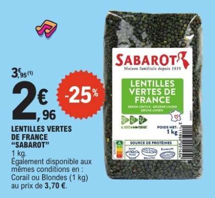 LENTILLES VERTES DE FRANCE “SABAROT”