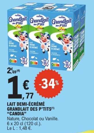 LAIT DEMI-ÉCRÉMÉ GRANDLAIT DES P’TITS 'CANDIA'