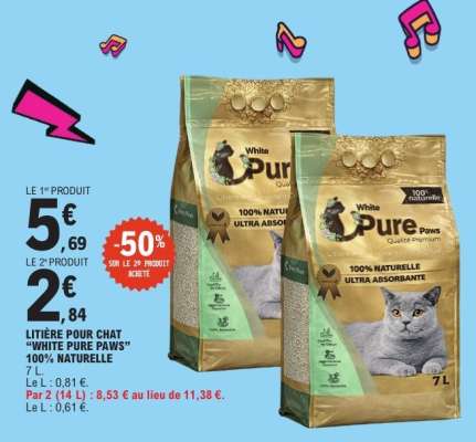LITIÈRE POUR CHAT "WHITE PURE PAWS" 100% NATURELLE