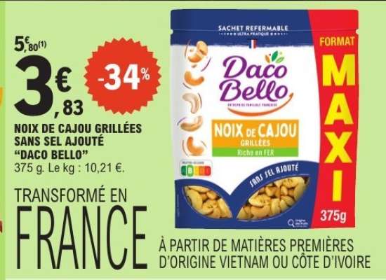 NOIX DE CAJOU GRILLÉES SANS SEL AJOUTÉ “DACO BELLO”