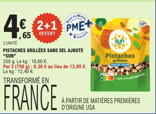 Pistaches grillées sans sel ajouté "Sun"