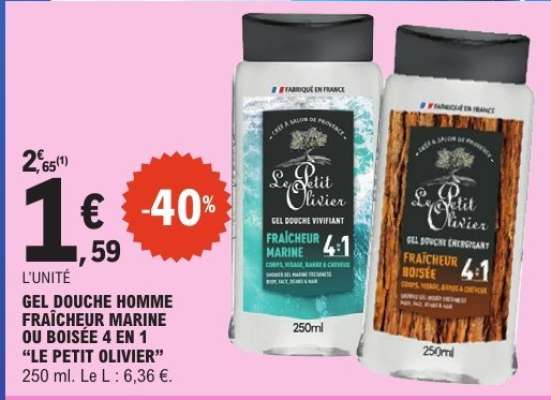 GEL DOUCHE HOMME FRAÎCHEUR MARINE OU BOISÉE 4 EN 1 “LE PETIT OLIVIER”