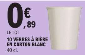 10 VERRES À BIÈRE EN CARTON BLANC