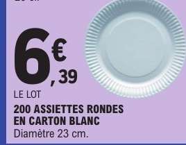 200 ASSIETTES RONDES EN CARTON BLANC