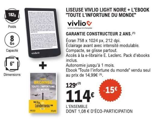 LISEUSE VIVLIO LIGHT NOIRE + L'EBOOK 'TOUTE L'INFORTUNE DU MONDE'