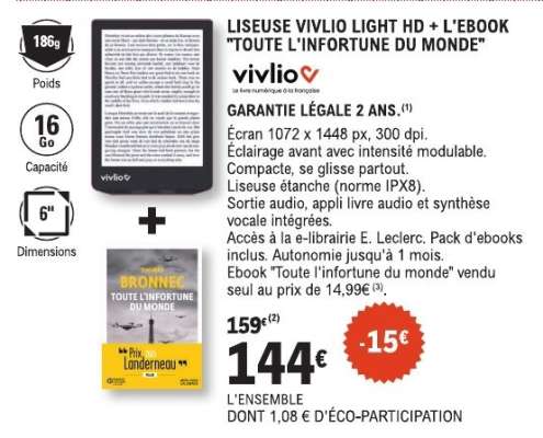 Liseuse Vivlio Light HD + L'ebook 'Toute l'infortune du monde'