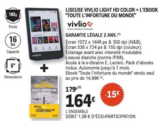 LISEUSE VIVLIO LIGHT HD COLOR + L'EBOOK 'TOUTE L'INFORTUNE DU MONDE'