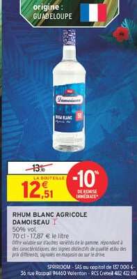 Rhum blanc agricole DAMOISEAU