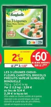 LES 3 LÉGUMES CHOUX-FLEURS, CAROTTES, BROCOLIS PRÉCUITS VAPEUR SURGELÉS BONDUELLE