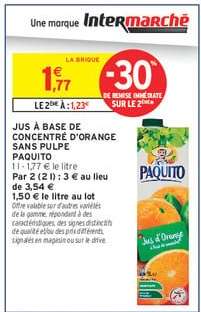Jus à base de concentré d'orange sans pulpe Paquito
