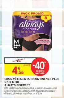 Sous-vêtements Incontinence Plus Noir M x8 Always Discreet