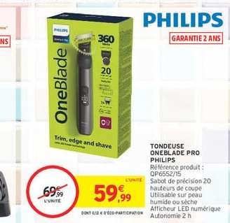 Tondeuse OneBlade Pro Philips