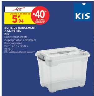 Boîte de rangement à clips 18L