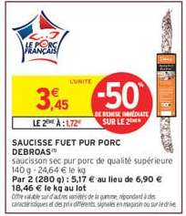 SAUCISSE FUET PUR PORC DEBROAS