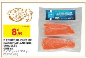 2 Cœurs de Filet de Saumon Atlantique Surgelés Gineys