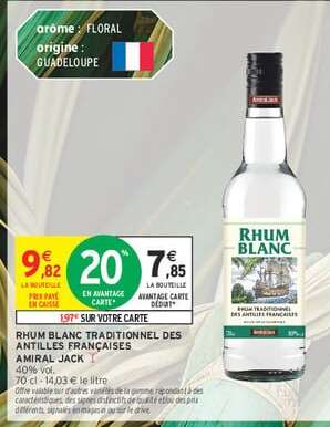 RHUM BLANC TRADITIONNEL DES ANTILLES FRANÇAISES AMIRAL JACK