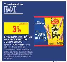 Saucisson Mini Bâton de Berger Nature Justin Bridou